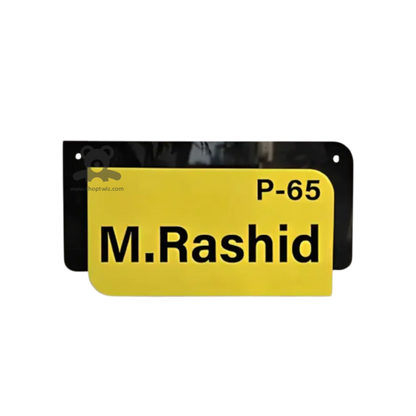 ShopTwiz Rectangle and Golden Acrylic with Black Letter Name Plate for House and Office