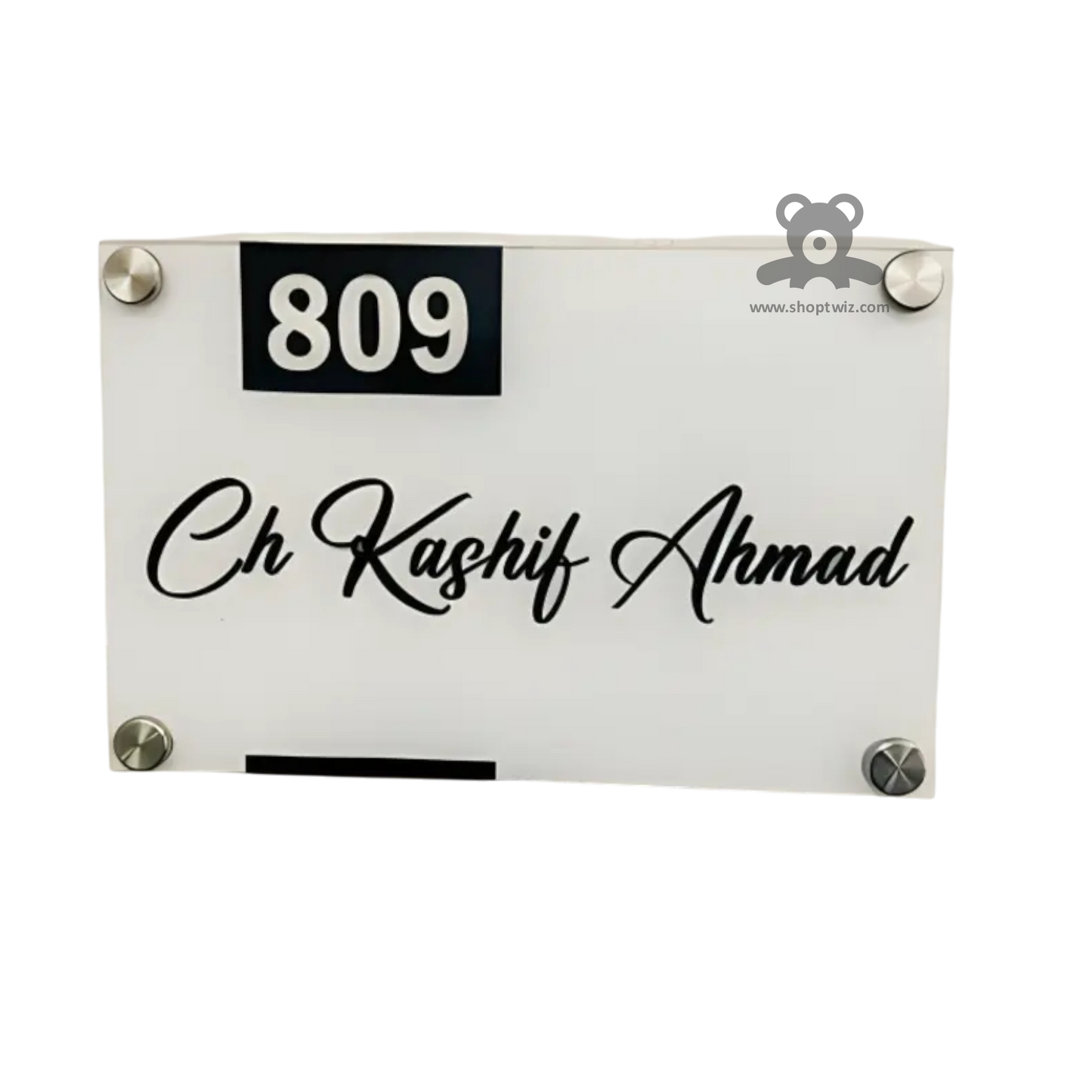 ShopTwiz White Rectangle with Black Letter Name Plate for House and Office