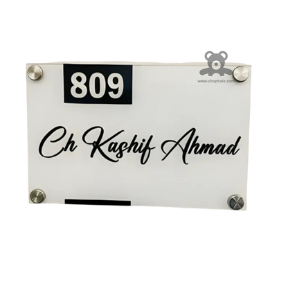 ShopTwiz White Rectangle with Black Letter Name Plate for House and Office