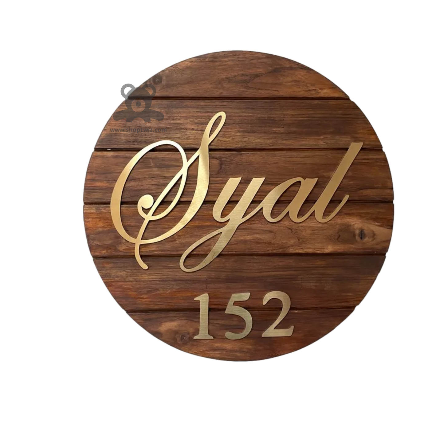 ShopTwiz Circle Wood Design with Golden Letter Name Plate for House and Office