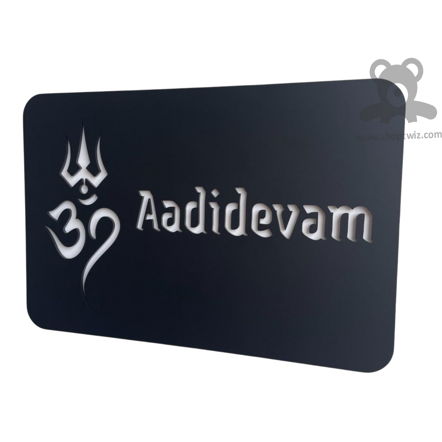 ShopTwiz Rectangle Black Acrylic White Letter And OM Name Plate for House and Office