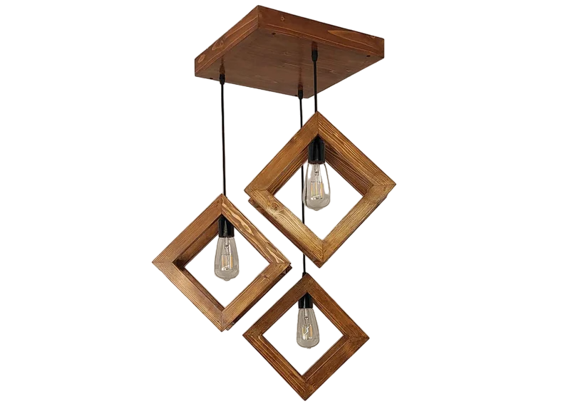 3 Square Fancy Decorative Wooden Hanging Light for Ceiling