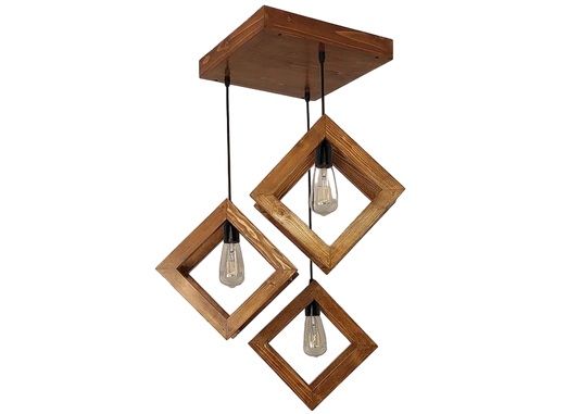 3 Square Fancy Decorative Wooden Hanging Light for Ceiling