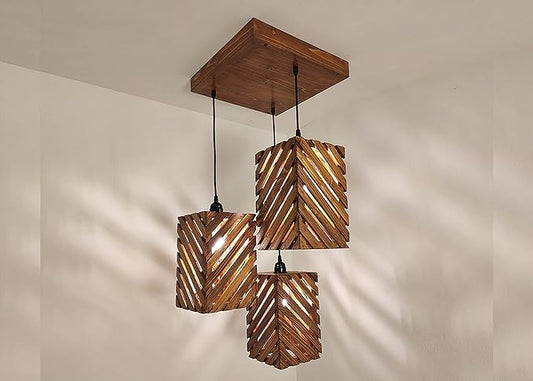 3 Diagonal Strips Decorative Wooden Hanging Light for Ceiling