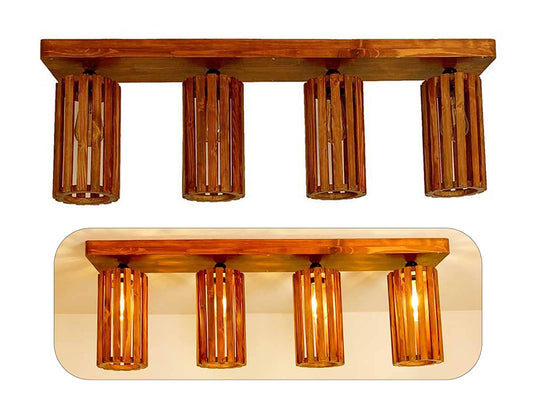 4 Cylindrical Strips Decorative Wooden Hanging Light for Ceiling
