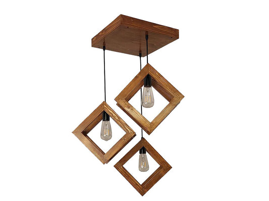 3 Square Frame Decorative Wooden Hanging Light for Ceiling