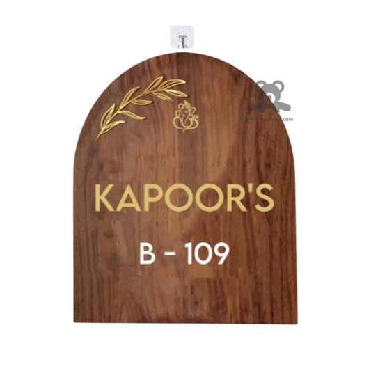 ShopTwiz Curve Rectangle Wood Design Golden and Black Letter Name Plate for House and Office