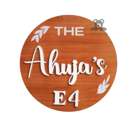 ShopTwiz Circle Wood White Design and Letter Name Plate for House and Office