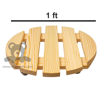 ShopTwiz Wooden Flower Pot Stand with Wheel (Round)