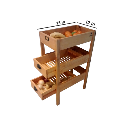 ShopTwiz Wooden Fruit Storage Tray with 3 Boxes