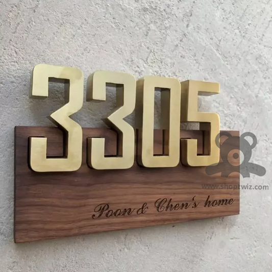 ShopTwiz Rectangle Wood Golden Letter Name Plate for House and Office