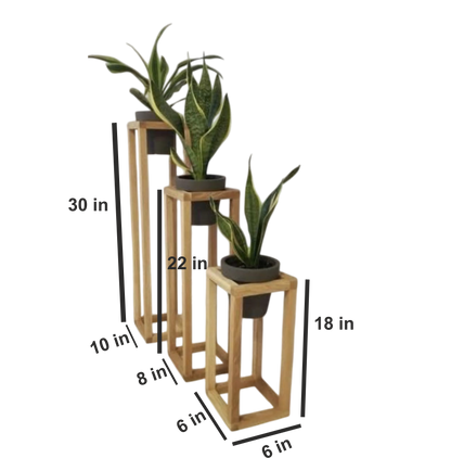 ShopTwiz Wooden 3-Pot Stand for Home Decoration