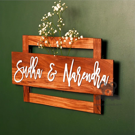 ShopTwiz Rectangle Wood White Letter Name Plate for House and Office