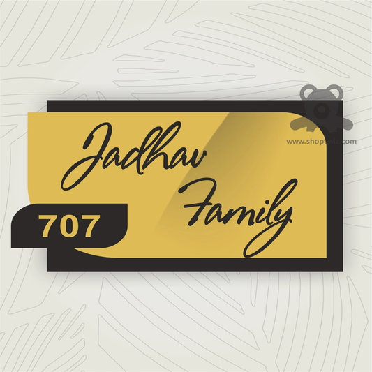 ShopTwiz Rectangle Black Golden Black Letter Name Plate for House and Office