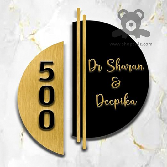 ShopTwiz Circle Design Black And Golden Letter Name Plate for House and Office