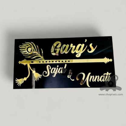 ShopTwiz Rectangle Black Acrylic Golden Letter Basuri Name Plate for House and Office
