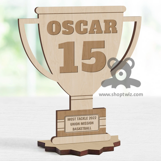 Personalized Wooden Trophy Keepsake – Custom Sport Player Number Award