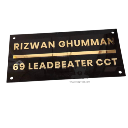 ShopTwiz Rectangle Black Golden Letters Name Plate for House and Office