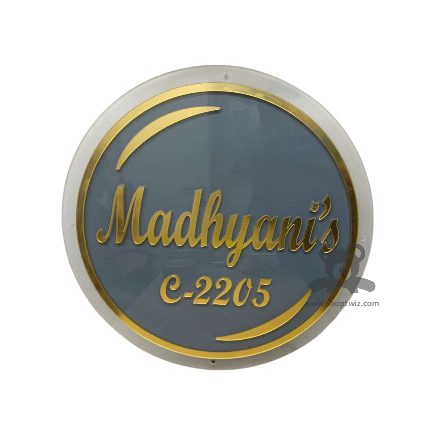 ShopTwiz Circle Transparent Golden Design And Latter Name Plate for House and Office