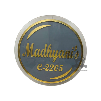ShopTwiz Circle Transparent Golden Design And Latter Name Plate for House and Office