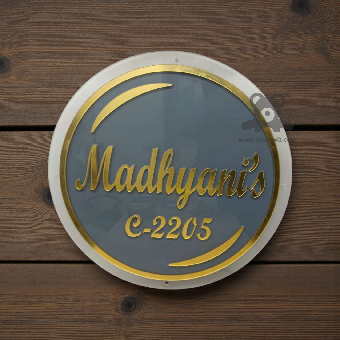 ShopTwiz Circle Transparent Golden Design And Latter Name Plate for House and Office