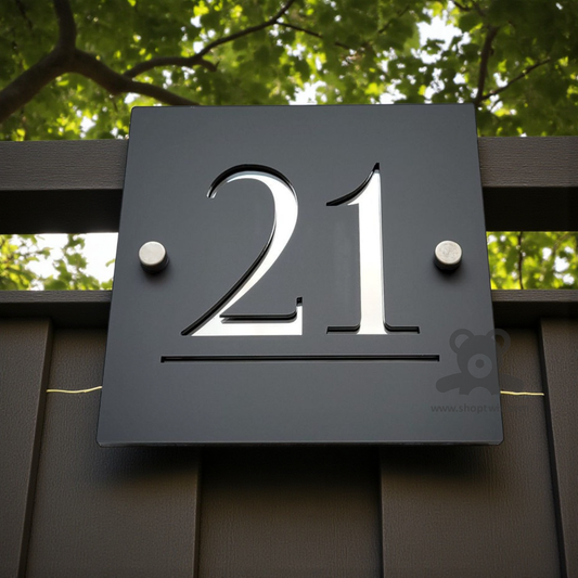 ShoptTwiz Square Black Transparent Latter  Name Plate for House and Office