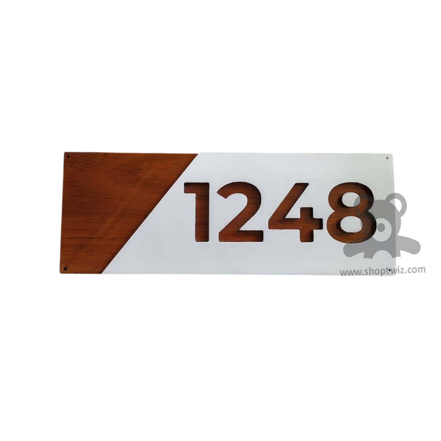 ShopTwiz Rectangle Wood And White Acrylic Design Name Plate for House and Office