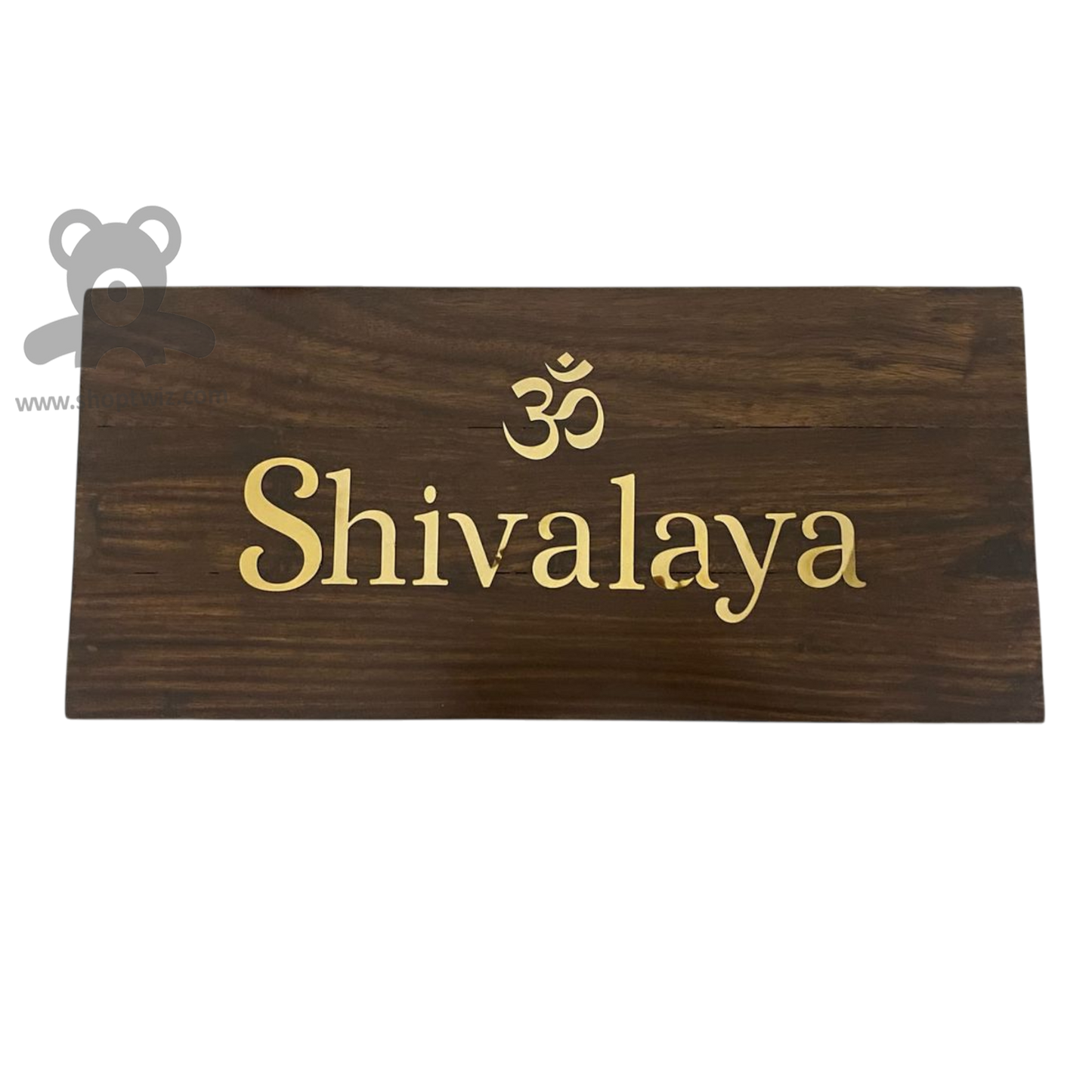 ShopTwiz Rectangle Wood Golden OM Letter Name Plate for House and Office