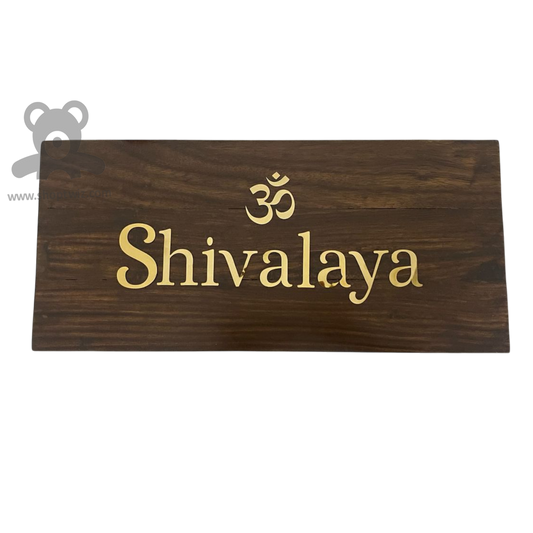 ShopTwiz Rectangle Wood Golden OM Letter Name Plate for House and Office