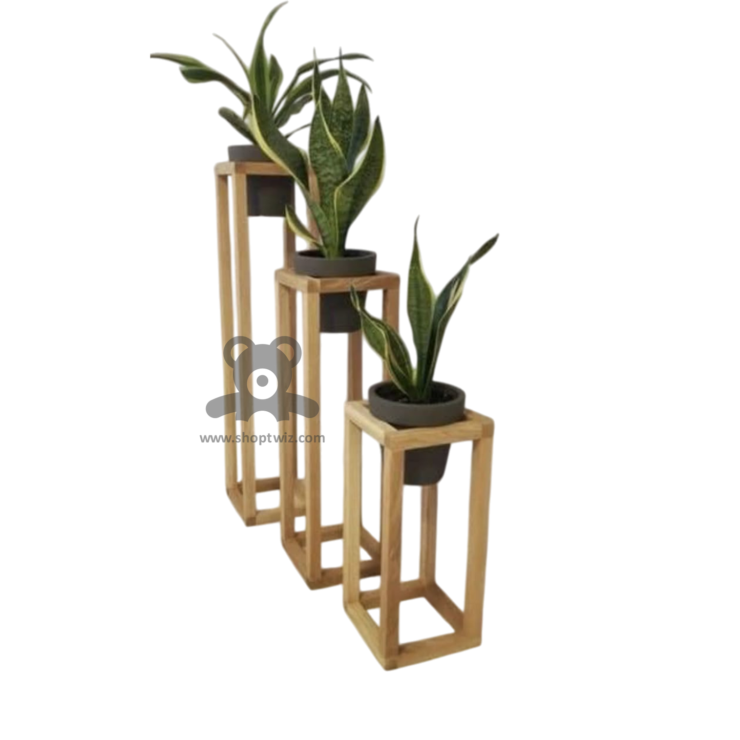 ShopTwiz Wooden 3-Pot Stand for Home Decoration