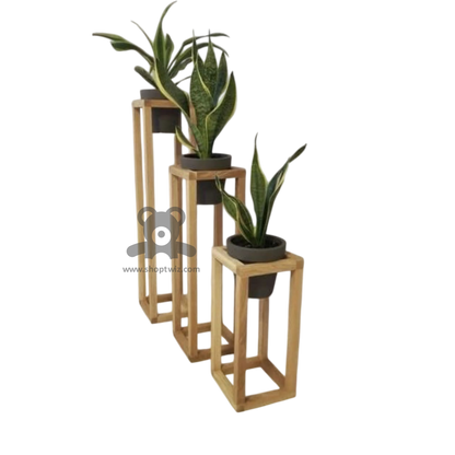 ShopTwiz Wooden 3-Pot Stand for Home Decoration