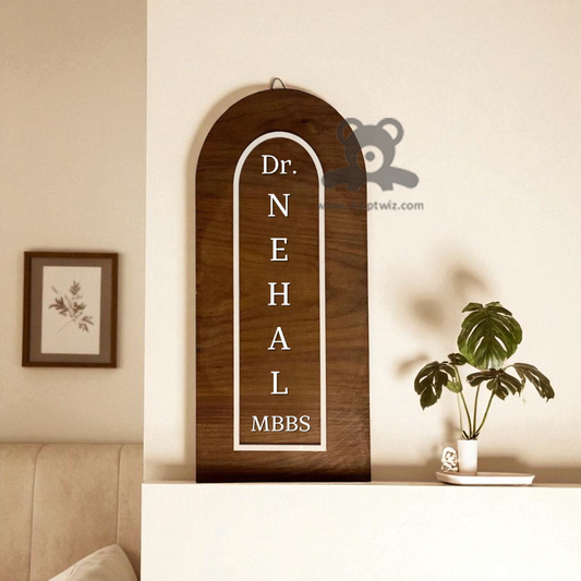 ShopTwiz Rectangle Wood White Acrylic Letter Name Plate for House and Office