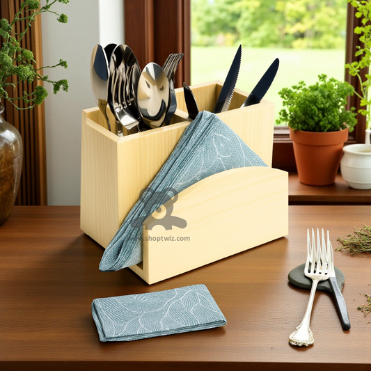 ShopTwiz Wooden Knife and Spoon Stand for Dining Table and Kitchen