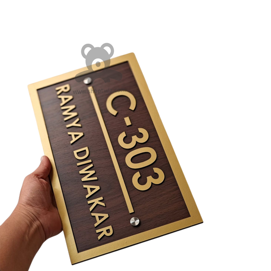 ShopTwiz Rectangle Wood And Golden Border Letter Name Plate for House and Office