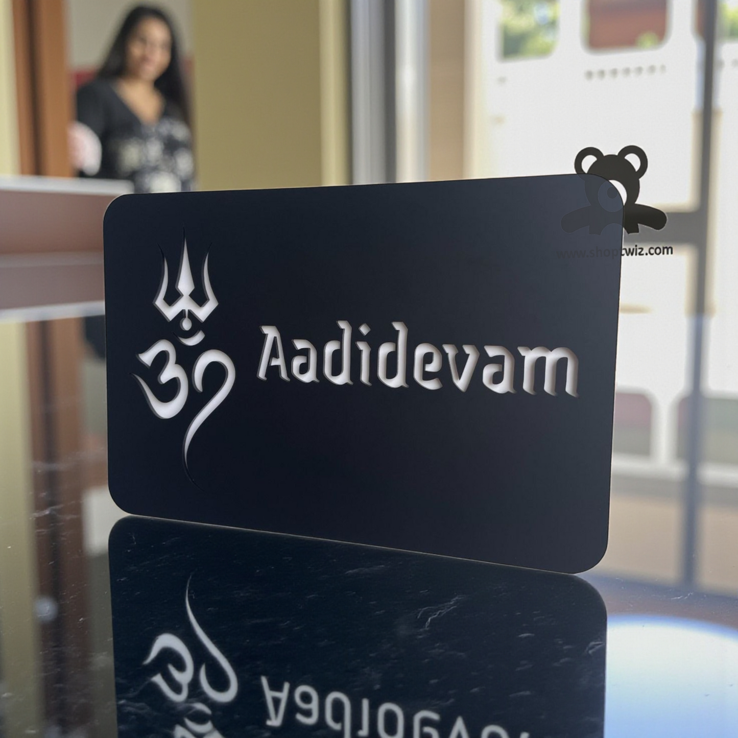 ShopTwiz Rectangle Black Acrylic White Letter And OM Name Plate for House and Office