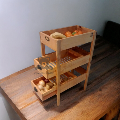 ShopTwiz Wooden Fruit Storage Tray with 3 Boxes