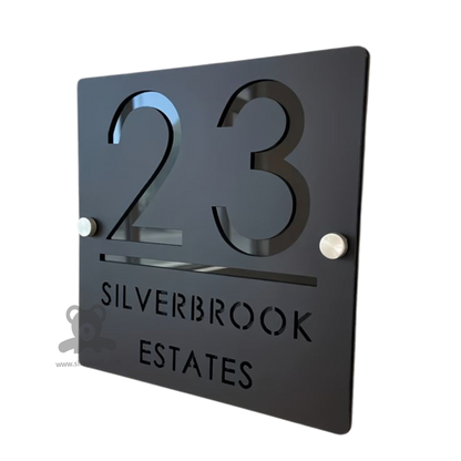 ShopTwiz Square Black Acrylic And Dark Black Letter Name Plate for House and Office