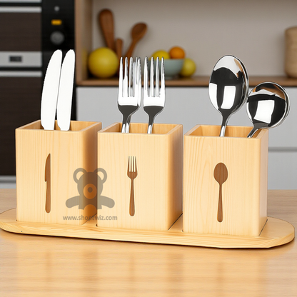 ShopTwiz Wooden Knife and Spoon Stand for Kitchen