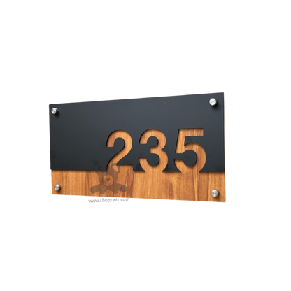 ShopTwiz Rectangle Wood And Black Acrylic Name Plate for House and Office