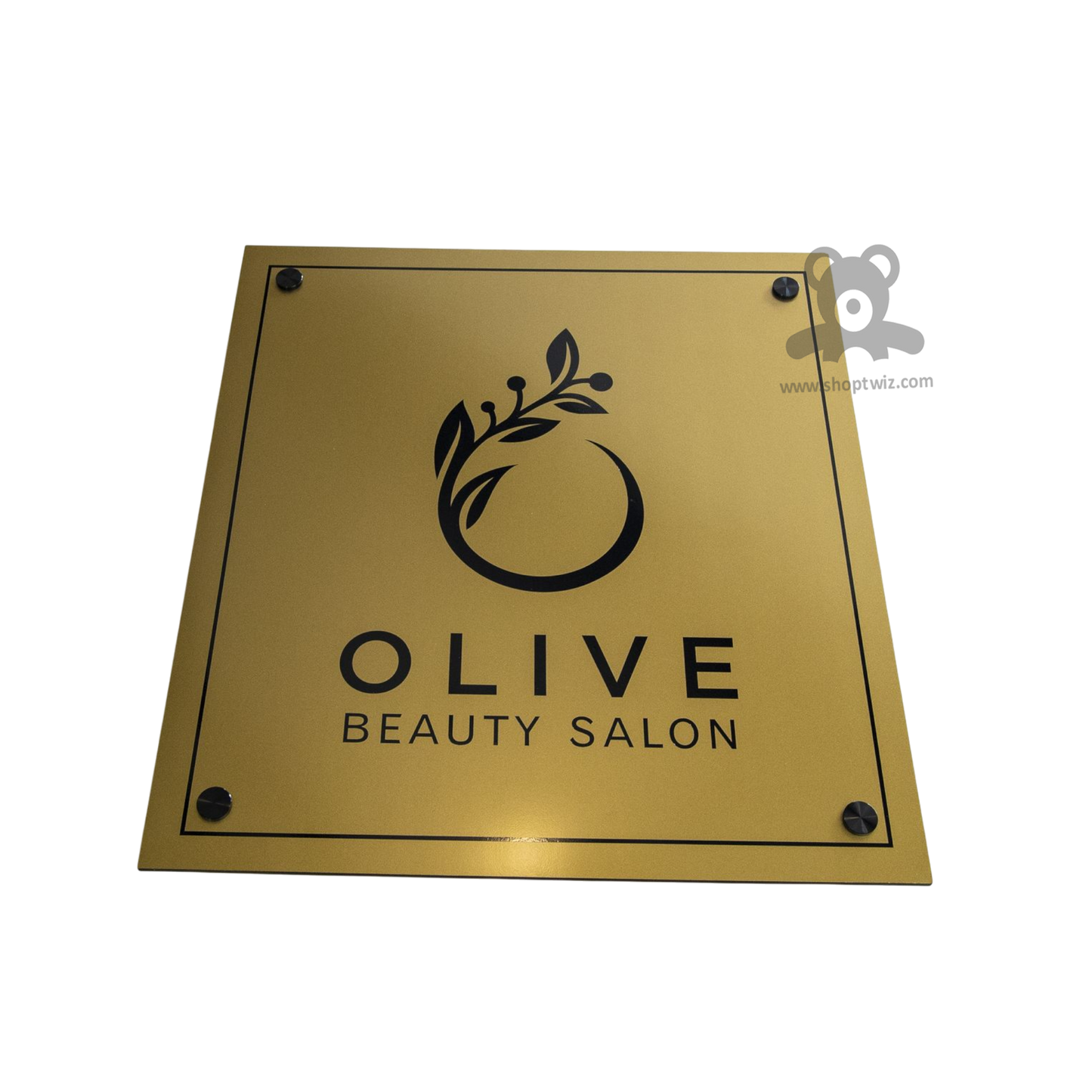 ShopTwiz Square Golden Acrylic Black Letter And Design Name Plate for House and Office