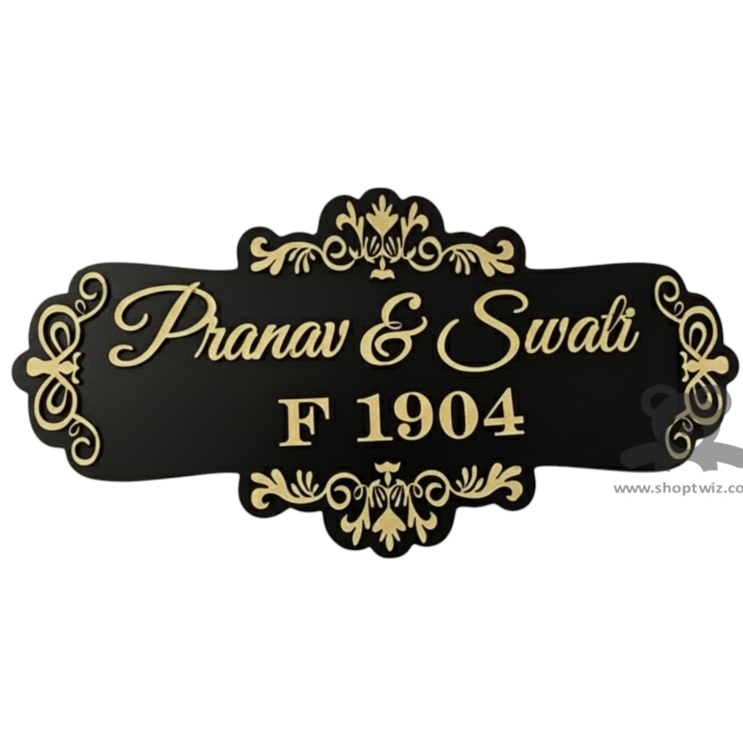 ShopTwiz Rectangle Black Golden Letter And Design Name Plate for House and Office
