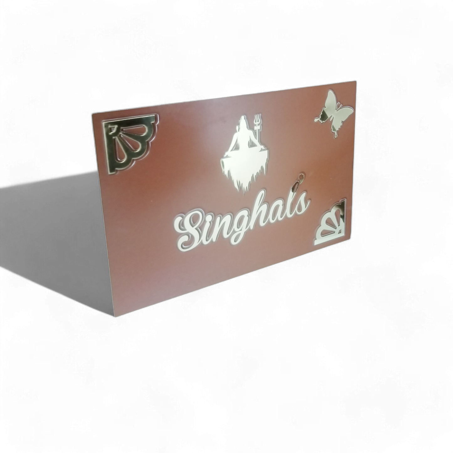 Shinghal's Name Plate For Home / Office Door - Wooden Base with Acrylic Design