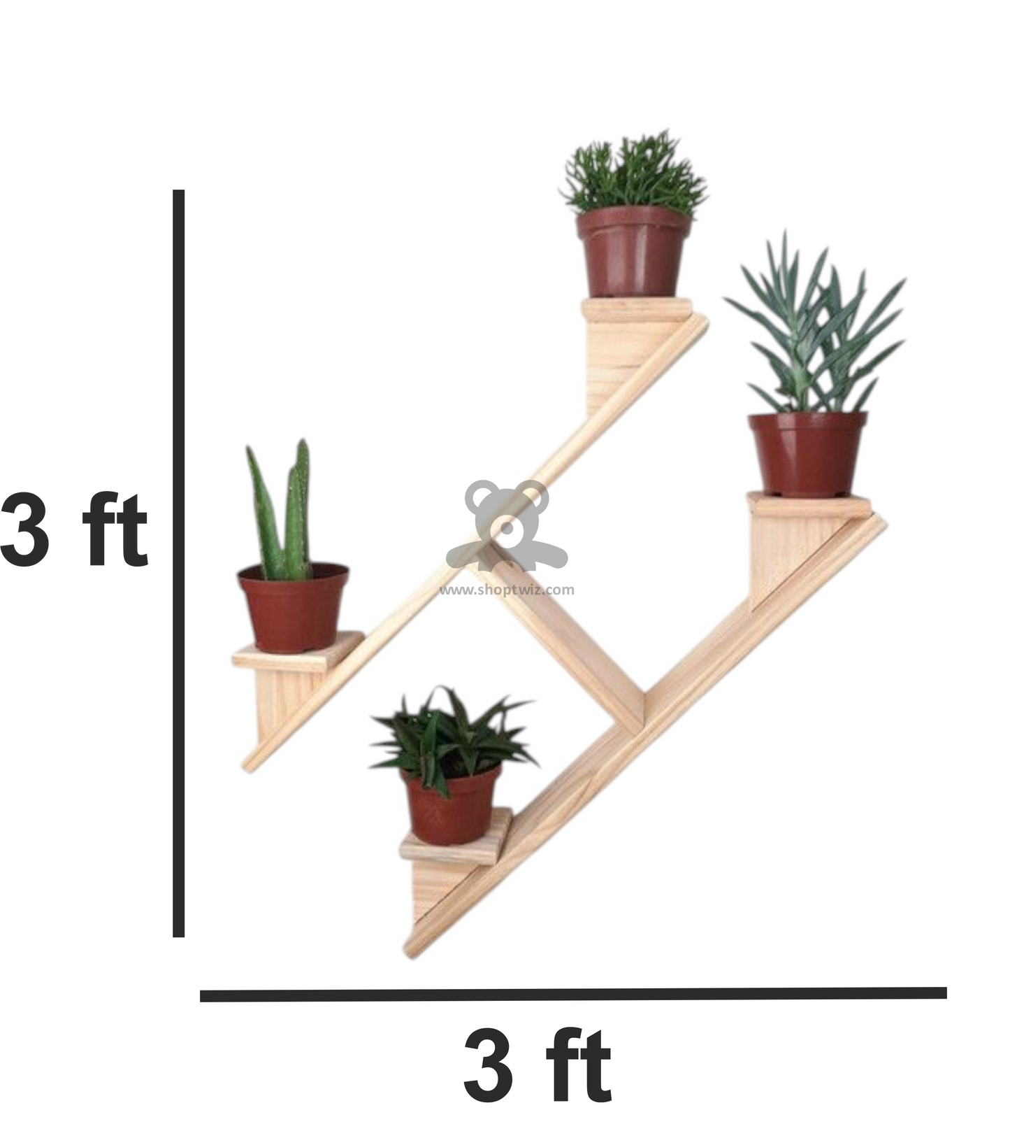 ShopTwiz Wooden Wall Decorative 4-Pot Stand with Wood Design