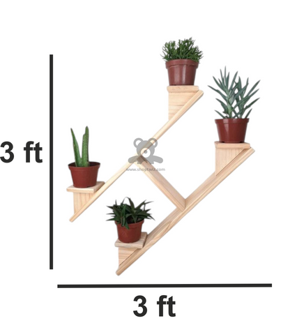 ShopTwiz Wooden Wall Decorative 4-Pot Stand with Wood Design