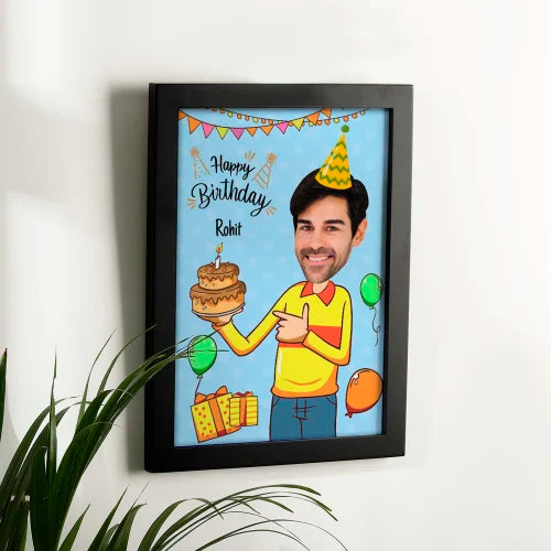 Custom Birthday Photo Frame with Fun Caricature for Men