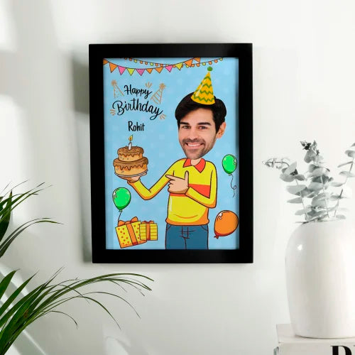 Custom Birthday Photo Frame with Fun Caricature for Men