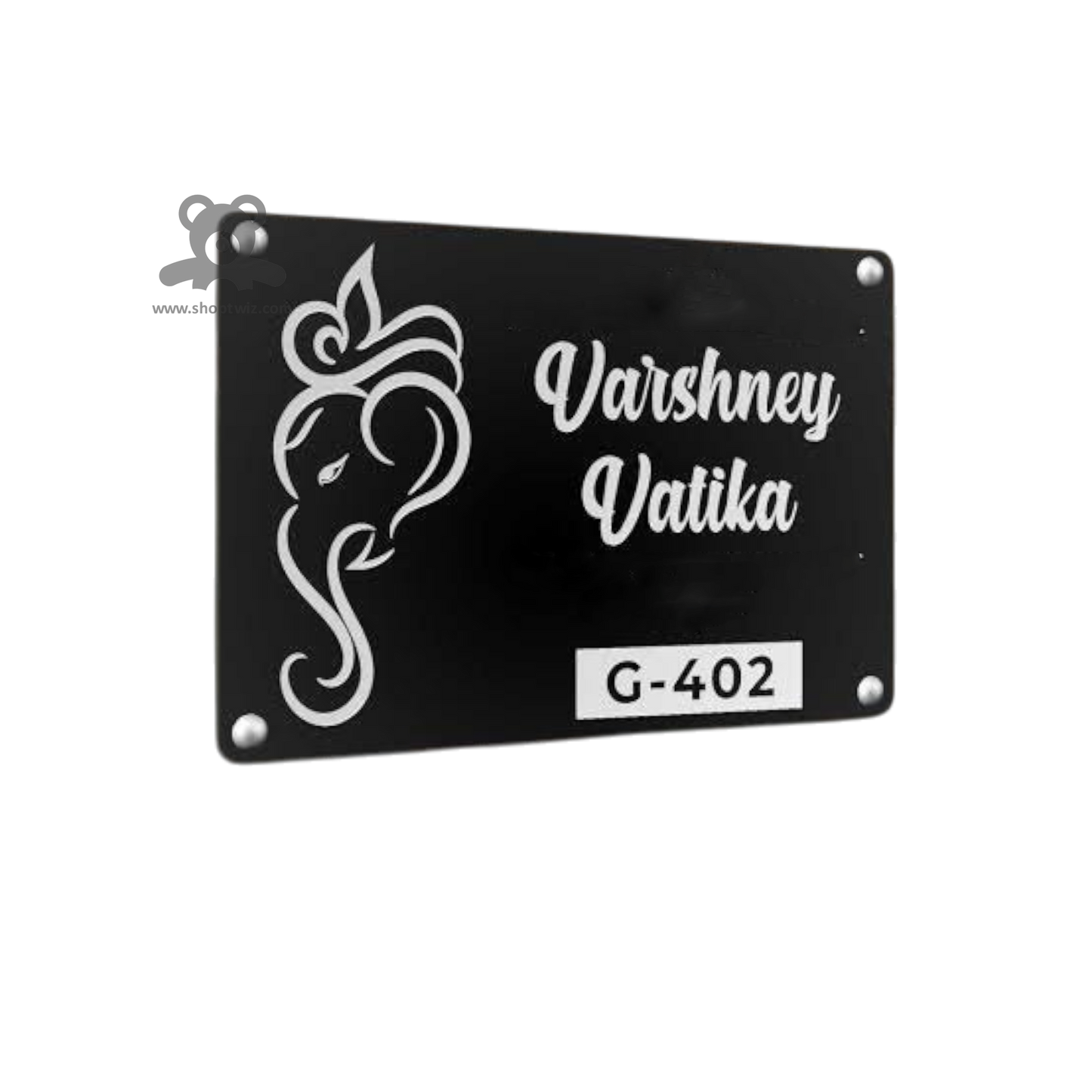 ShopTwiz Square Black White Ganesh Letter Design Name Plate for House and Office