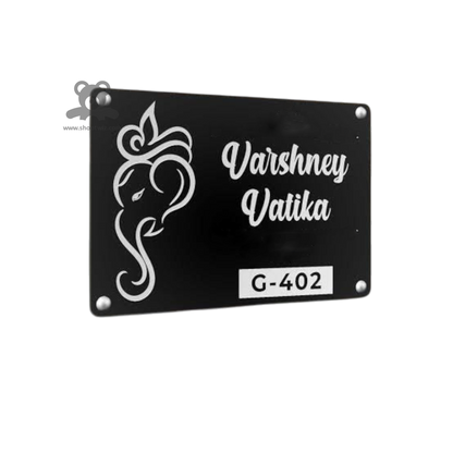 ShopTwiz Square Black White Ganesh Letter Design Name Plate for House and Office