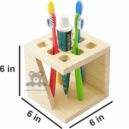 ShopTwiz Wooden Bathroom Brush and Toothpaste Stand