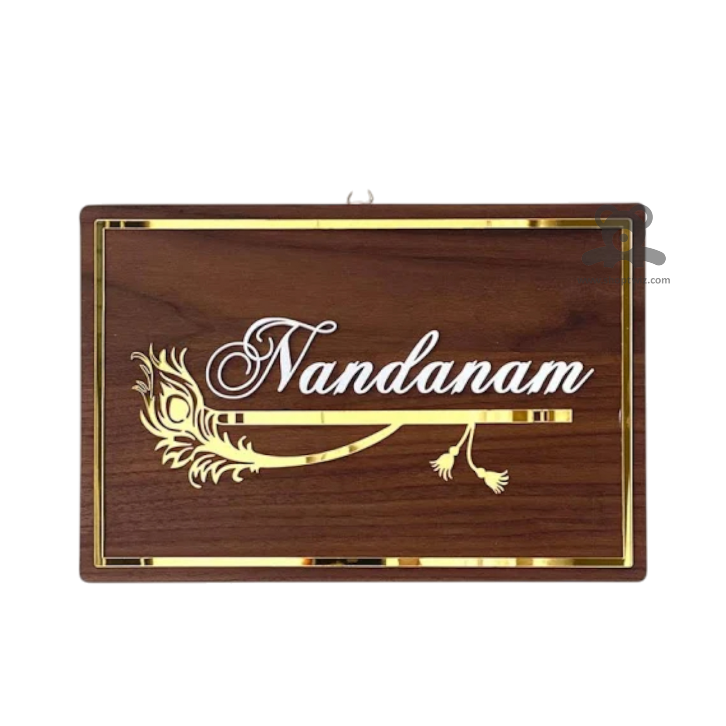 ShopTwiz Square Wood and Golden Design Letter Basuri Name Plate for House and Office